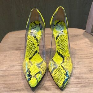 Vince Camuto Poised Neon Yellow Python Print Heels Size 7